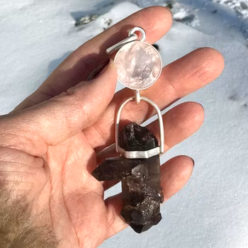 Love is in the Earth - Rose Quartz with naturally double terminated Smokey Quartz with pendant crystals