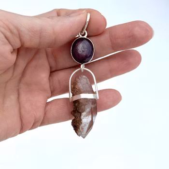 Codes of the Dragon Goddess  Star Ruby with Double Terminated Dragon Blood Lemurian Quartz with Pendant Crystals