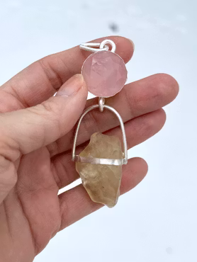 Return of the Sovereign Heart -  Rose Quartz with Libyan Tectite