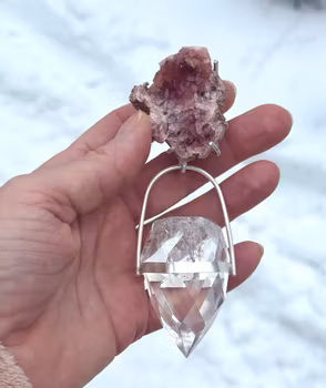 Bridge of the Rainbow Dragon-  Pink Amethyst with Clear Quartz Dragon Egg of Rainbows