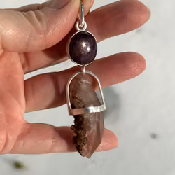 Codes of the Dragon Goddess  Star Ruby with Double Terminated Dragon Blood Lemurian Quartz with Pendant Crystals