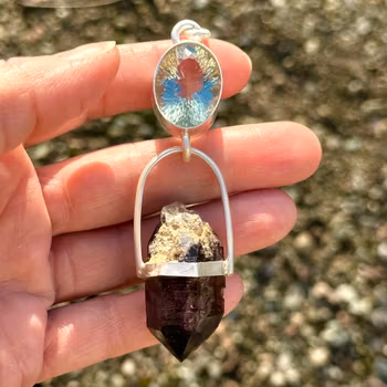 The Violet Dragon Awakening - Green Amethyst with Enhydro Double Terminated Amethyst