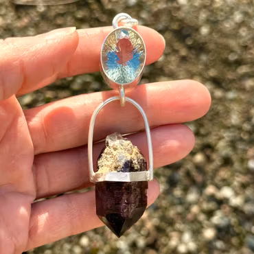 The Violet Dragon Awakening - Green Amethyst with Enhydro Double Terminated Amethyst