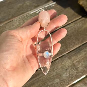 Isis  Rose Quartz Skull with High Frequency Dragon Egg & Rainbow Moonstone