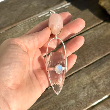 Isis  Rose Quartz Skull with High Frequency Dragon Egg & Rainbow Moonstone