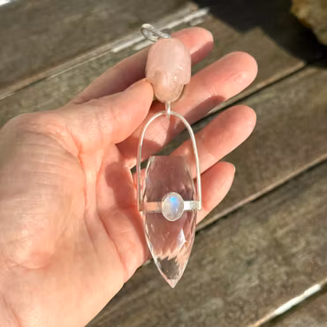 Isis  Rose Quartz Skull with High Frequency Dragon Egg & Rainbow Moonstone