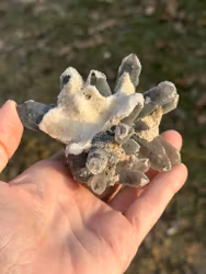 Very special and unique quartz cluster with calcite on top and spakling small quartz crystals