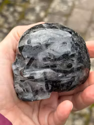 Black tourmaline Rutilated Quartz skull