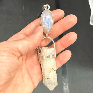 Priestess of the Northern Light  Apricot Rainbow Moonstone with Fjällkvarts