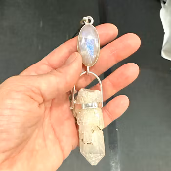 Priestess of the Northern Light  Apricot Rainbow Moonstone with Fjällkvarts