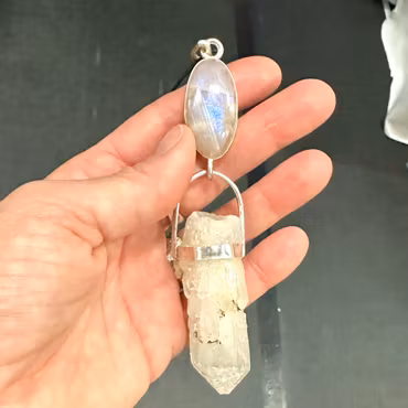 Priestess of the Northern Light  Apricot Rainbow Moonstone with Fjällkvarts