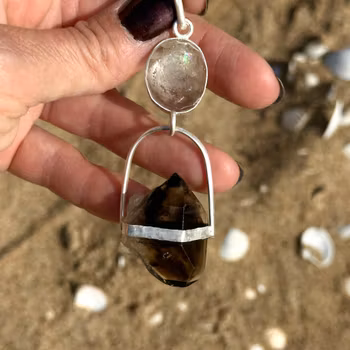 Black Unicorn - Path of the Way Shower Clear Quartz with radiant rainbows & Black Herkimer