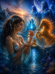 Water Magic- Aquamarine with Fire Horse Vogel Crystal