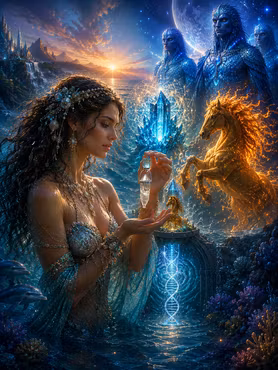 Water Magic- Aquamarine with Fire Horse Vogel Crystal