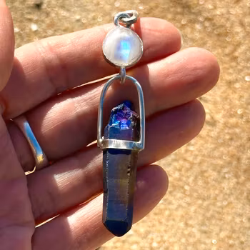 The Return of the Sacred Waters - Rainbow Moonstone with Titanium Aqua Aura Quartz
