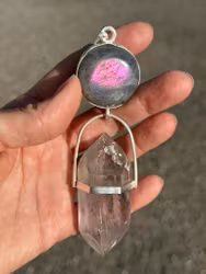 Dragon Rider of the Violet Flame- Violet Labradorite with Dragon Rider (Naturally Double-Terminated Green & Purple Amethyst)
