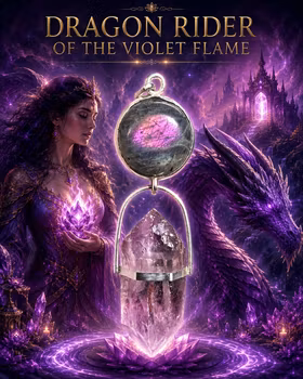 Dragon Rider of the Violet Flame- Violet Labradorite with Dragon Rider (Naturally Double-Terminated Green & Purple Amethyst)