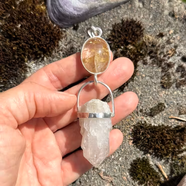 Bridge between heaven and earth  - Rutilated Quartz with Fjällkvarts