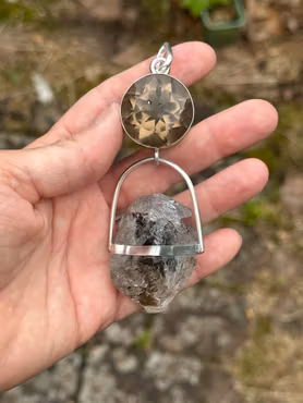 The Turning of Worlds  Golden Quartz with a Large Herkimer Diamond