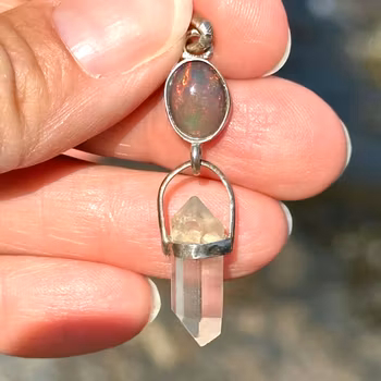 ISIS TEMPLE - A Portal of Sacred Rebirth -  Black Opal with double terminated Atlantean Quartz