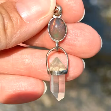 ISIS TEMPLE - A Portal of Sacred Rebirth -  Black Opal with double terminated Atlantean Quartz