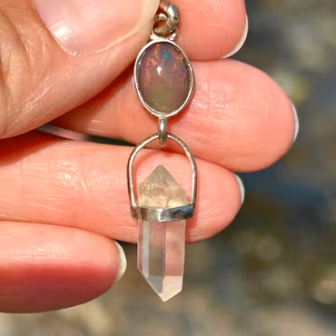 ISIS TEMPLE - A Portal of Sacred Rebirth -  Black Opal with double terminated Atlantean Quartz