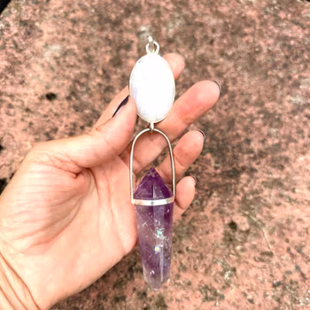 The Awakening of the Divine Leader  Rainbow Moonstone with Amethyst Vogel Crystal infused with Light Codes