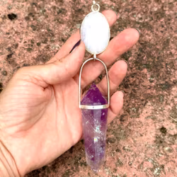 The Awakening of the Divine Leader  Rainbow Moonstone with Amethyst Vogel Crystal infused with Light Codes