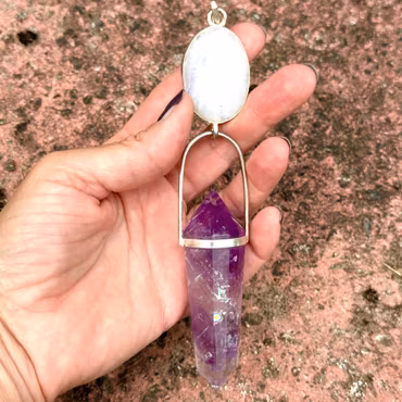 The Awakening of the Divine Leader  Rainbow Moonstone with Amethyst Vogel Crystal infused with Light Codes