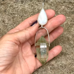 Blood of the Ancients  Rainbow Moonstone with Double Terminated Green Amethyst
