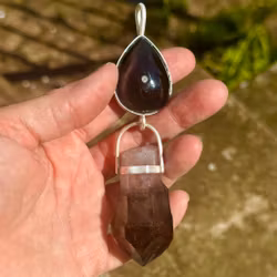 She Who Walks Between Earth & Stars-  The Embodied Cosmic Feminine  Rainbow Obsidian with Shangaan Enhydro Amethyst Scepter from the Chibuka Mine, Zimbabwe