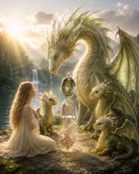 Dragon Mother - The Sanctuary of the Forgotten Ones  Green Amethyst with a magical Clear Quartz crystal from the Orange River, covered with smaller crystals growing upon it