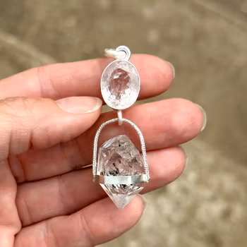 Morganite with Inclusions with Enhydro Herkimer Diamond with Extraordinary Inclusions