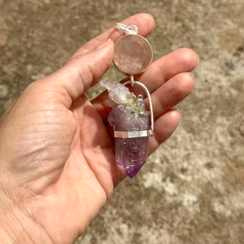 Where the Wild Soul Blooms - Rose Quartz with Double-Terminated Multi-Point Vera Cruz Amethyst with Celadonite