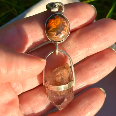 The Soul of the Fire Element-  Fire Opal in Matrix, shaped as a Star with Fire Quartz