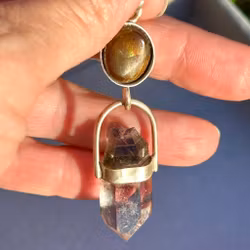 The Flame of the Great Mother - Fire Agate with Double-Terminated Brandenberg Amethyst with Magical Inclusions Here