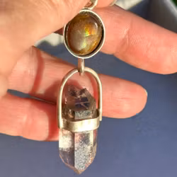 The Flame of the Great Mother - Fire Agate with Double-Terminated Brandenberg Amethyst with Magical Inclusions Here