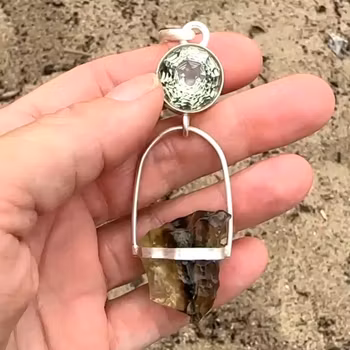Dragon of Abundance  Green Amethyst with a very special Libyan Tektite