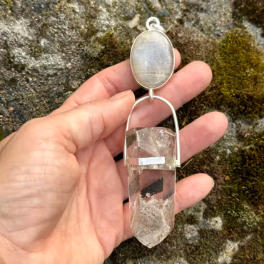 Priestess of the Wind -  Keeper of the Portal of Ancient Light  Apricot Rainbow Moonstone with White Lodolite