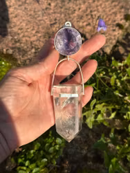 THE EMBODIED HIGHER SELF  Vibrant Amethyst with exceptionally rare Rutilated Lodolite Quartz, featuring striking silver and red rutile inclusions.