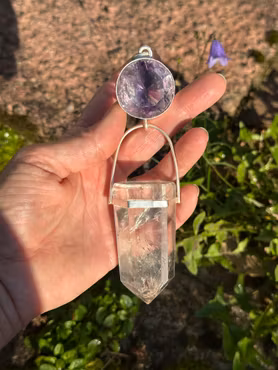 THE EMBODIED HIGHER SELF  Vibrant Amethyst with exceptionally rare Rutilated Lodolite Quartz, featuring striking silver and red rutile inclusions.