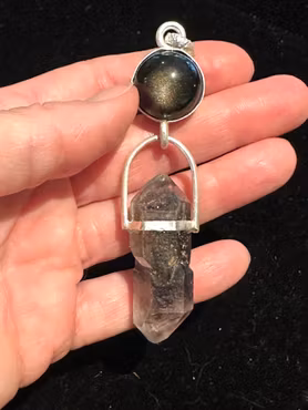 Find Your Inner Gold -Embody Your Galactic Self - Golden Obsidian Sphere with Double-Terminated Smoky Quartz from the Himalayas