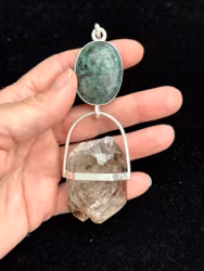 Guardian of the Emerald Tablets - Keeper of the Living Wisdom  Emerald with Double-Terminated, Double-Point Enhydro Elestial Quartz