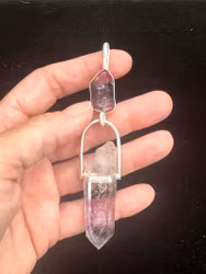 The Guardian of the Rose Line  - Raw Pink Tourmaline filled with rainbows, with Brandenburg Amethyst Enhydro
