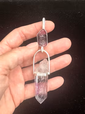 The Guardian of the Rose Line  - Raw Pink Tourmaline filled with rainbows, with Brandenburg Amethyst Enhydro