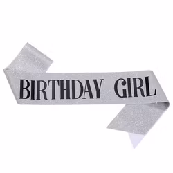 Ordensband "Birthday Girl" Glitter Silver med Svart text