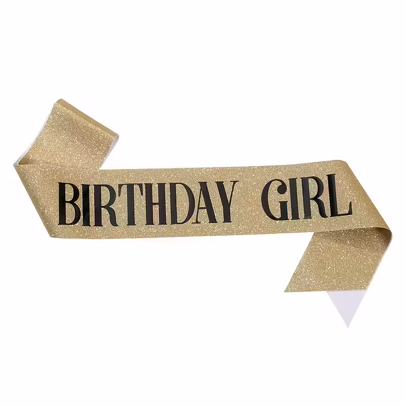 Ordensband "Birthday Girl" Glitter Silver med Svart text