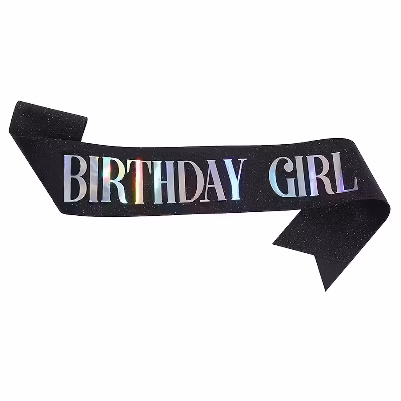 Ordensband "Birthday Girl" Glitter Silver med Svart text