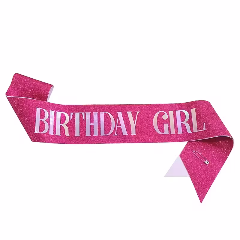 Ordensband "Birthday Girl" Glitter Silver med Svart text