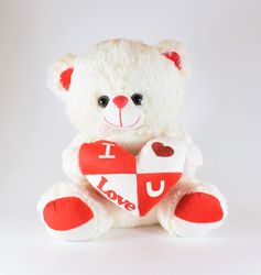 Vit Nalle med Hjärta, I Love U 25 cm